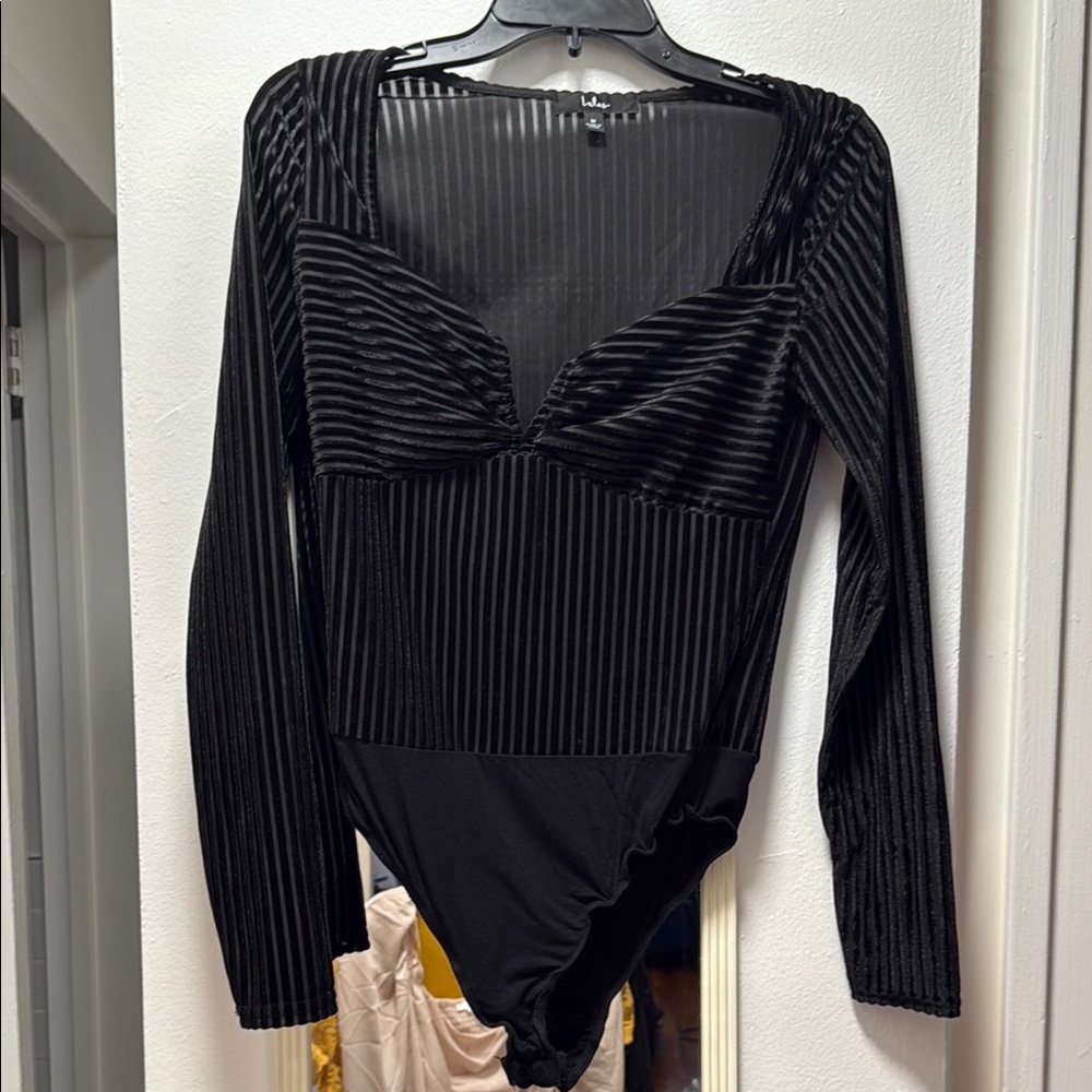 Lulu's Black Ribbed Long Sleeve Bodysuit